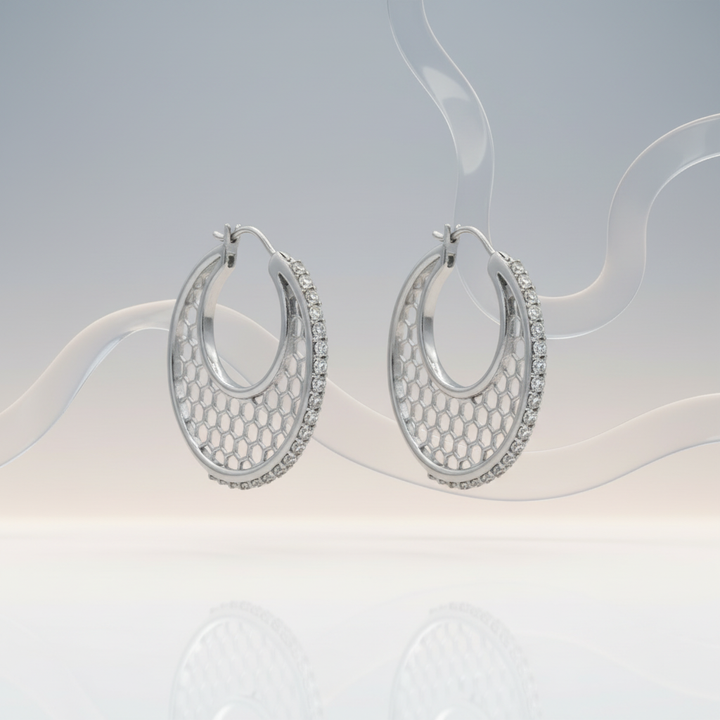Silver Honeycomb Hoop Earrings