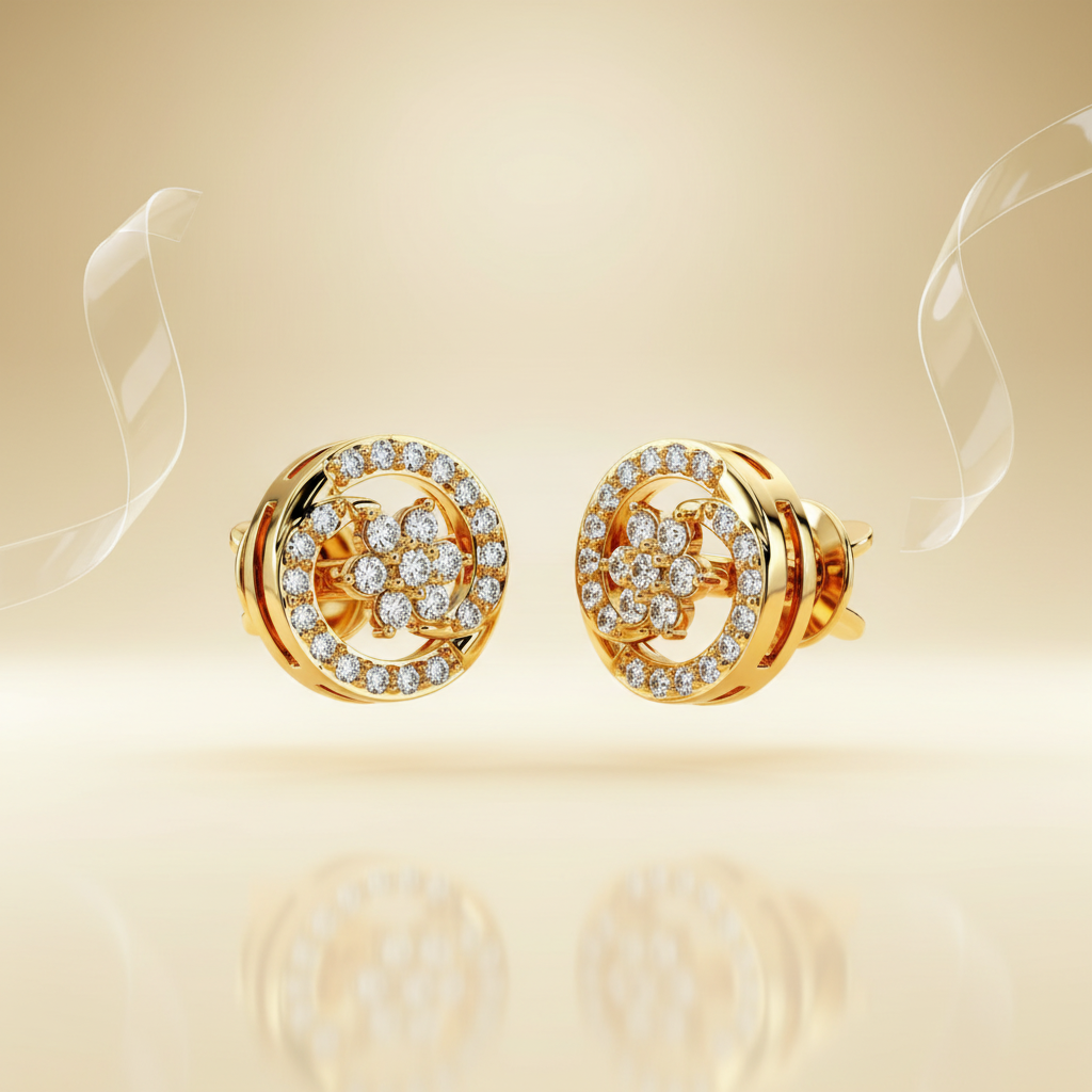 Floral Swirl CZ Stud Earrings