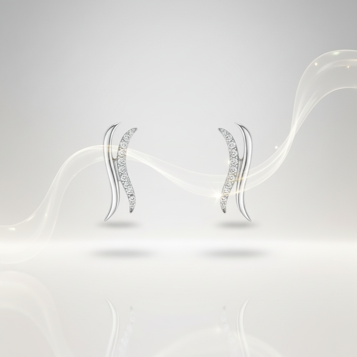 Silver Wave Stud Earrings