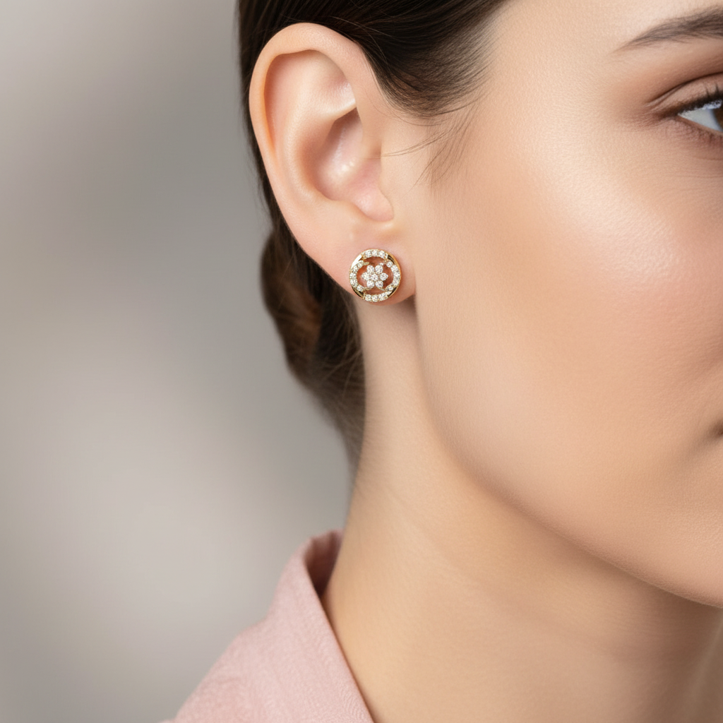 Floral Swirl CZ Stud Earrings