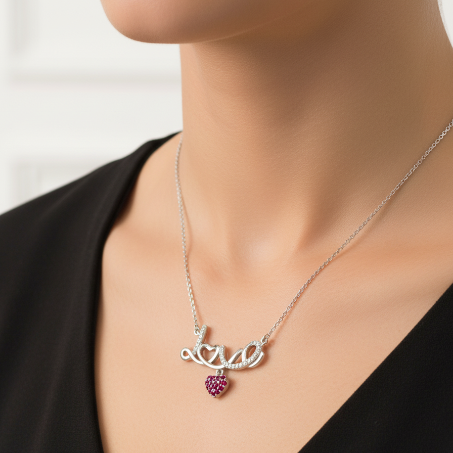Necklace with a heart-shaped pendant on a mannequin