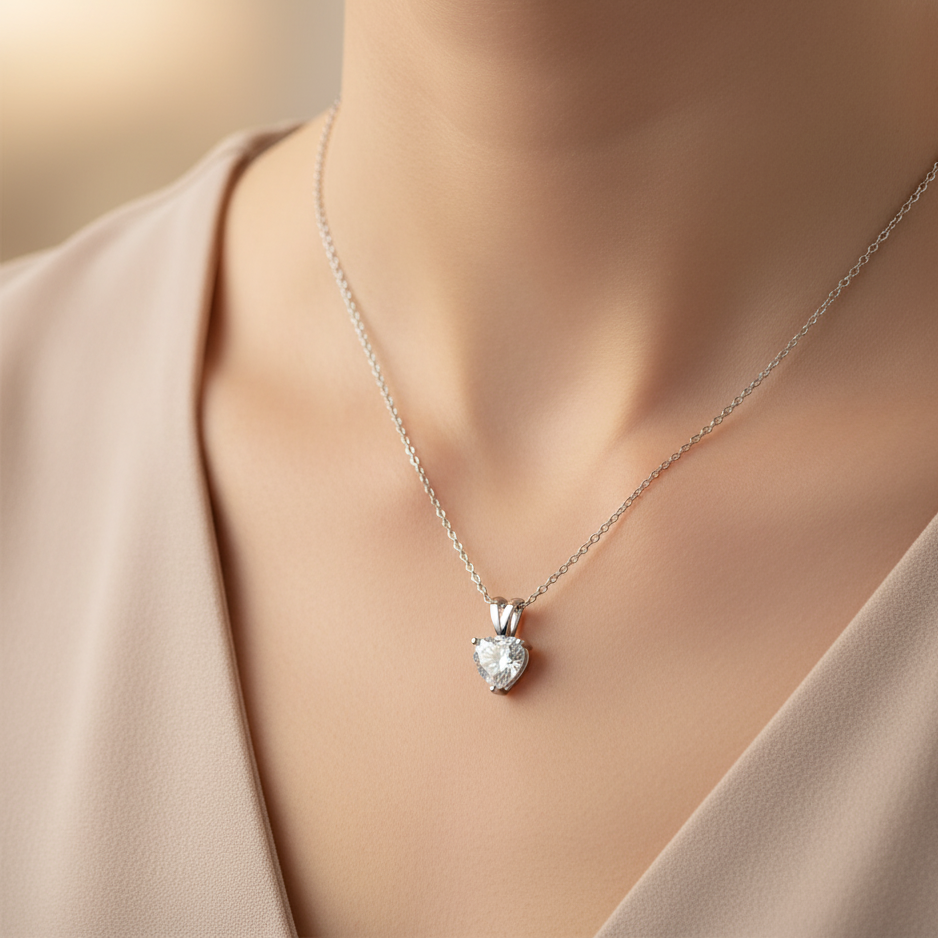 Silver Heart Solitaire Pendant