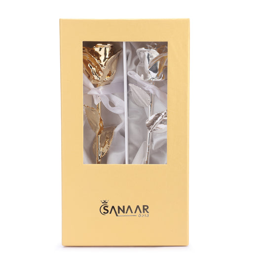 12 Inch Grace 24k Gold and 10 Inch Pure Silver dipped Rose Pack of 2