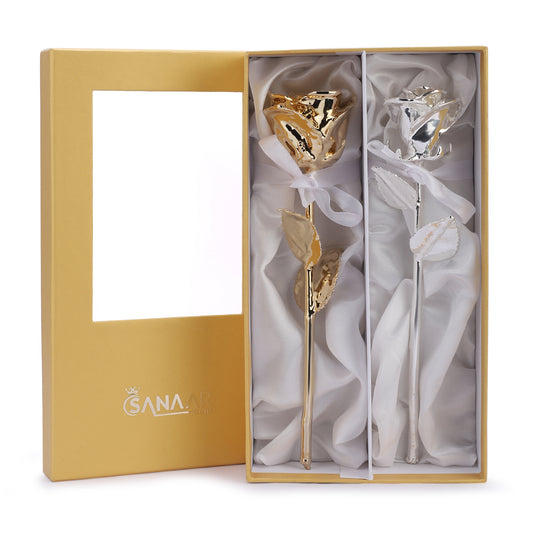 12 Inch Grace 24k Gold and 10 Inch Pure Silver dipped Rose Pack of 2