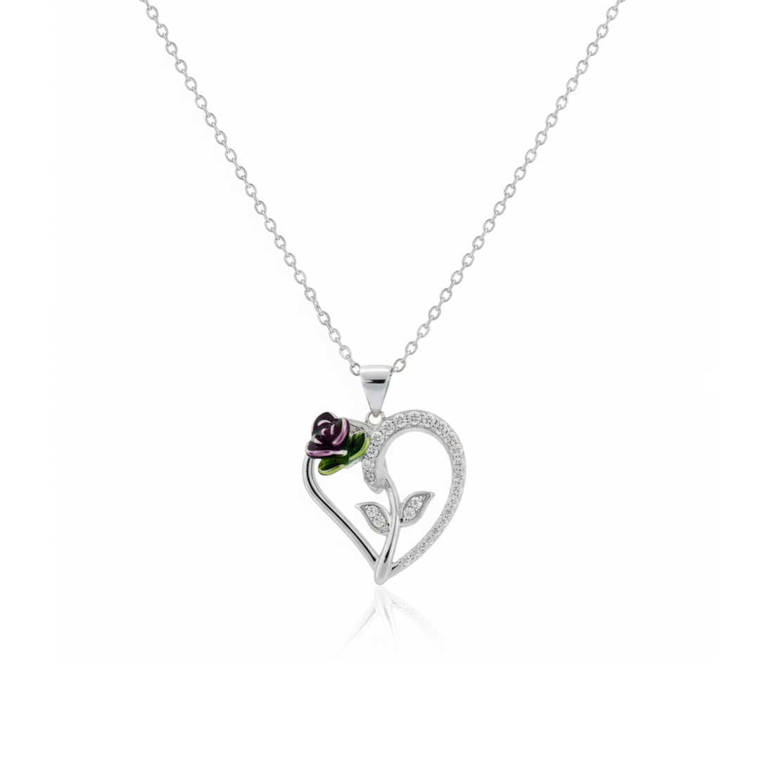 Silver Heart Rose Pendant