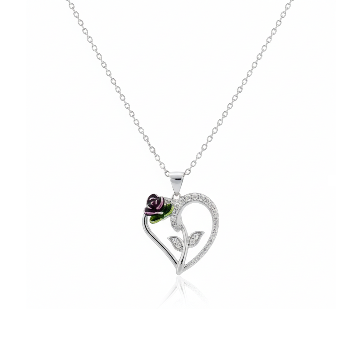 Silver Heart Rose Pendant