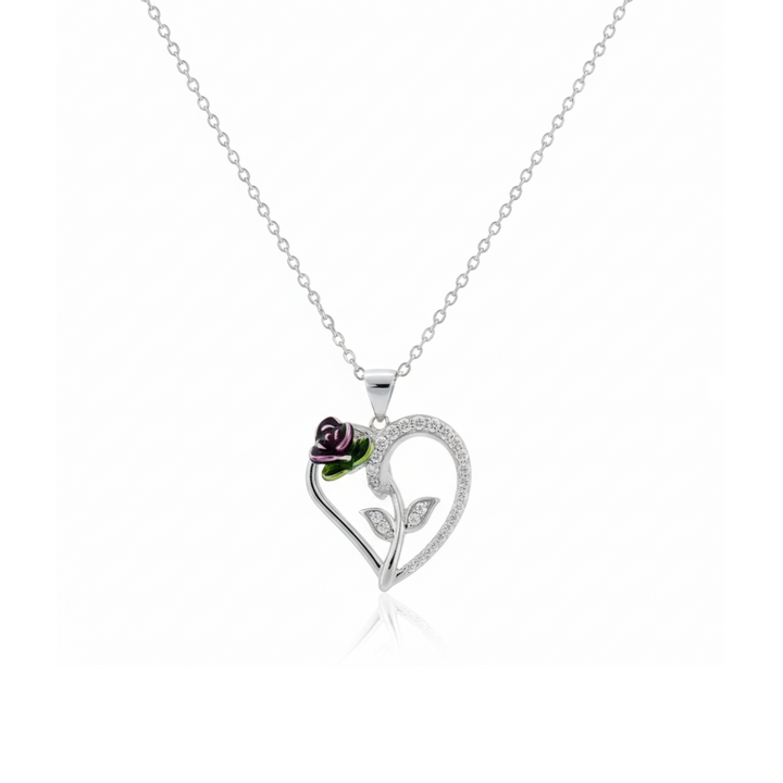 Silver Heart Rose Pendant