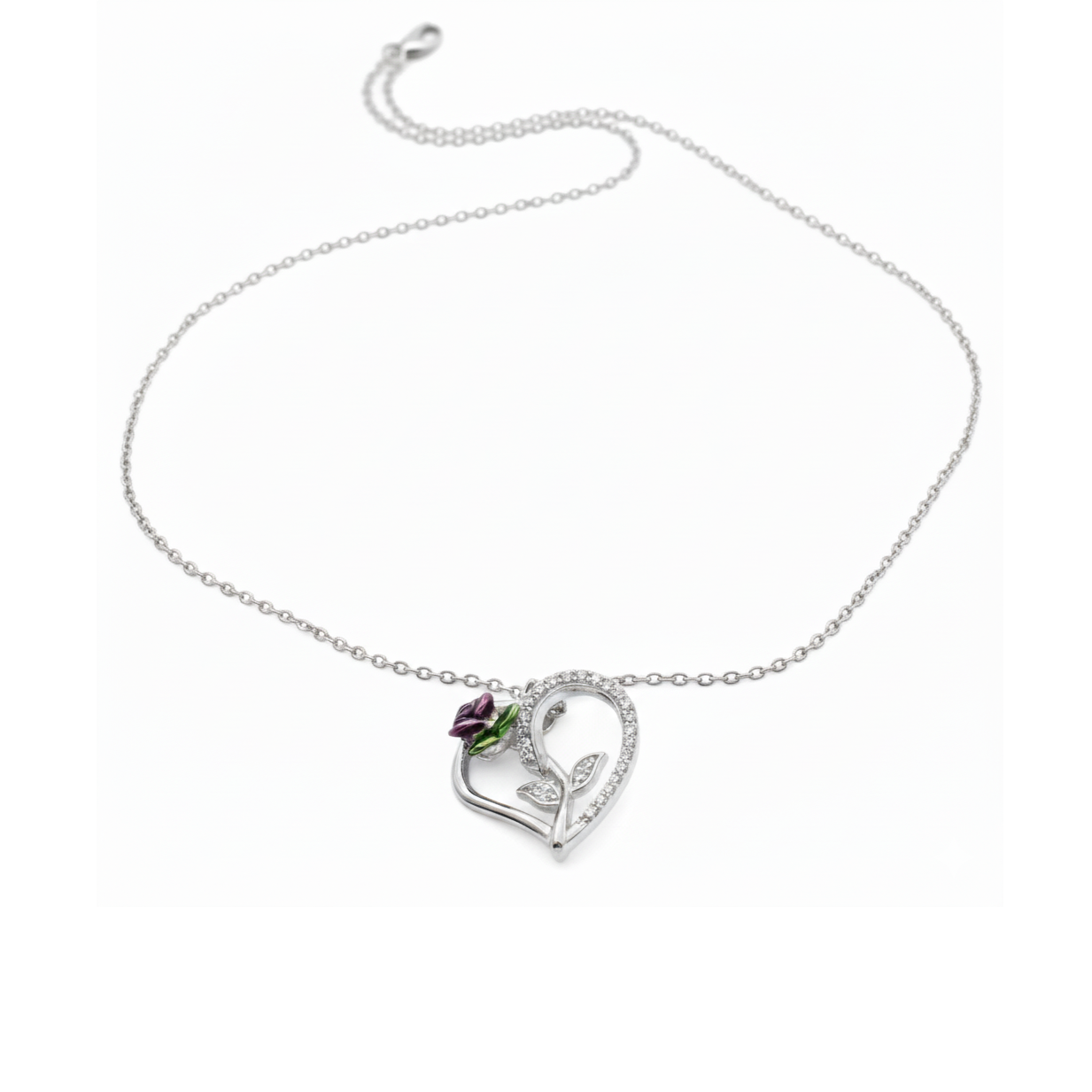 Silver Heart Rose Pendant