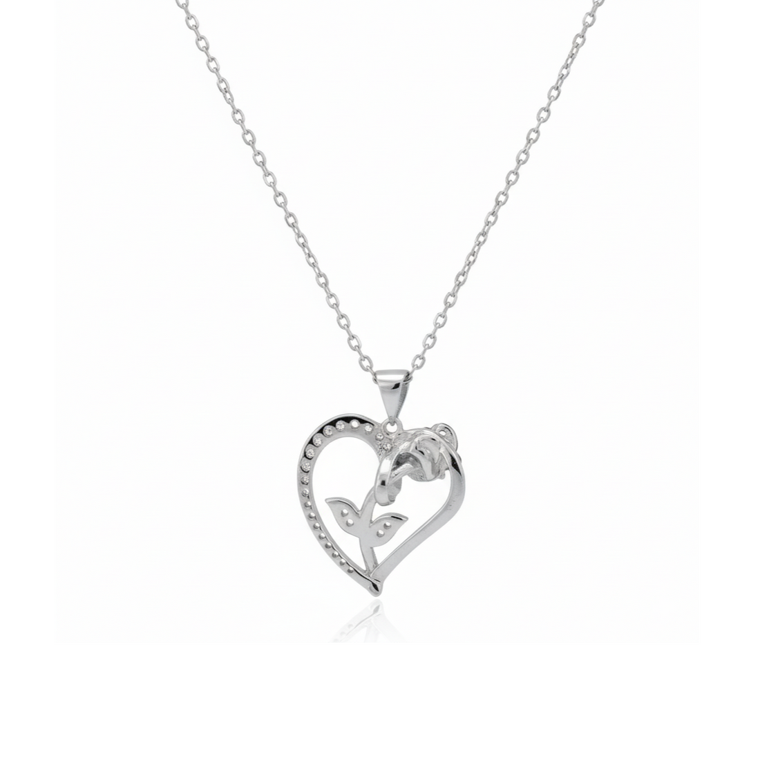 Silver Heart Rose Pendant