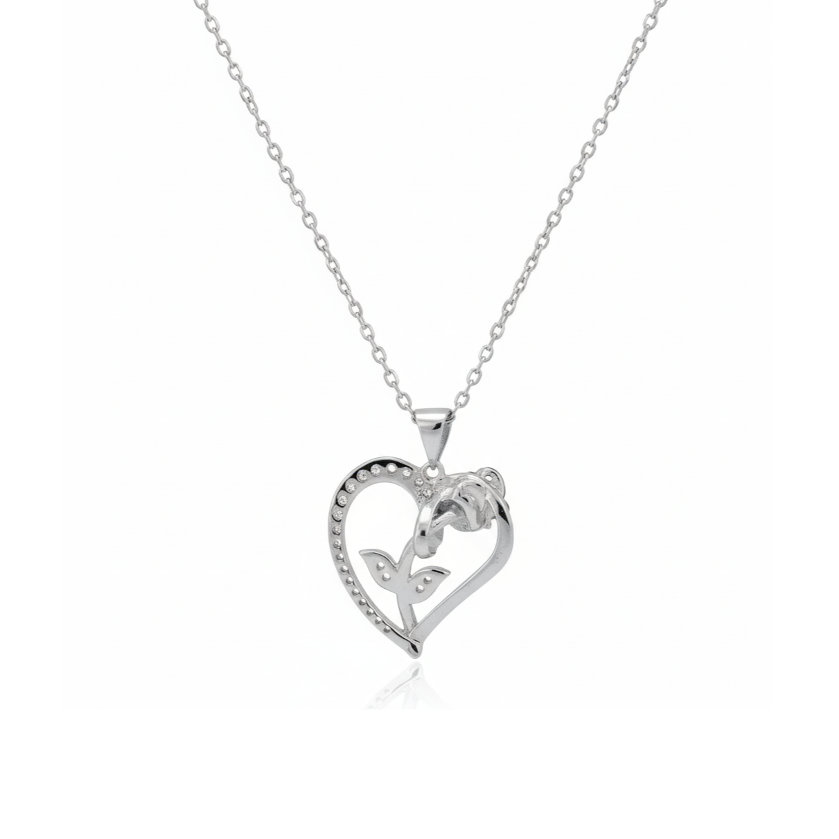 Silver Heart Rose Pendant