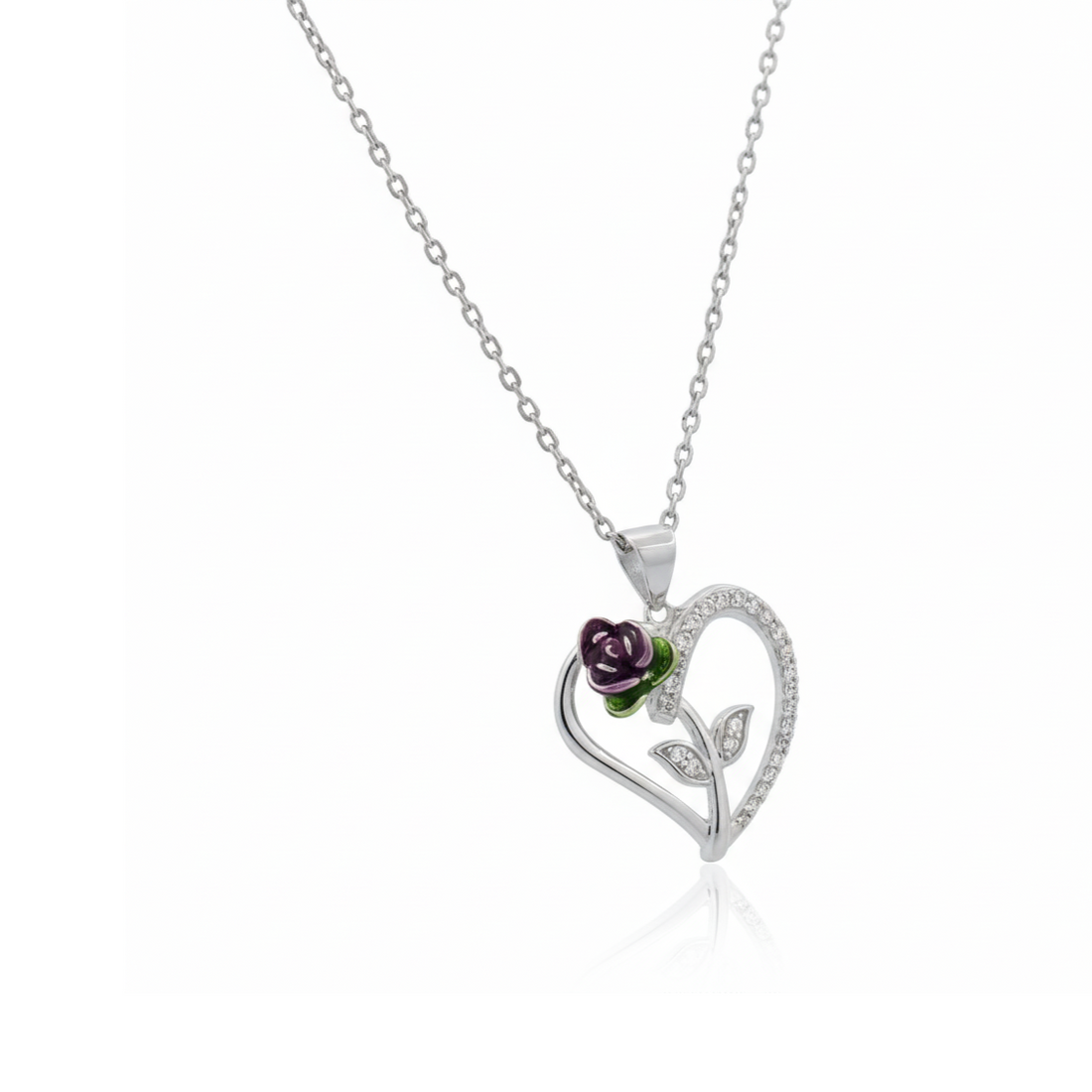 Silver Heart Rose Pendant