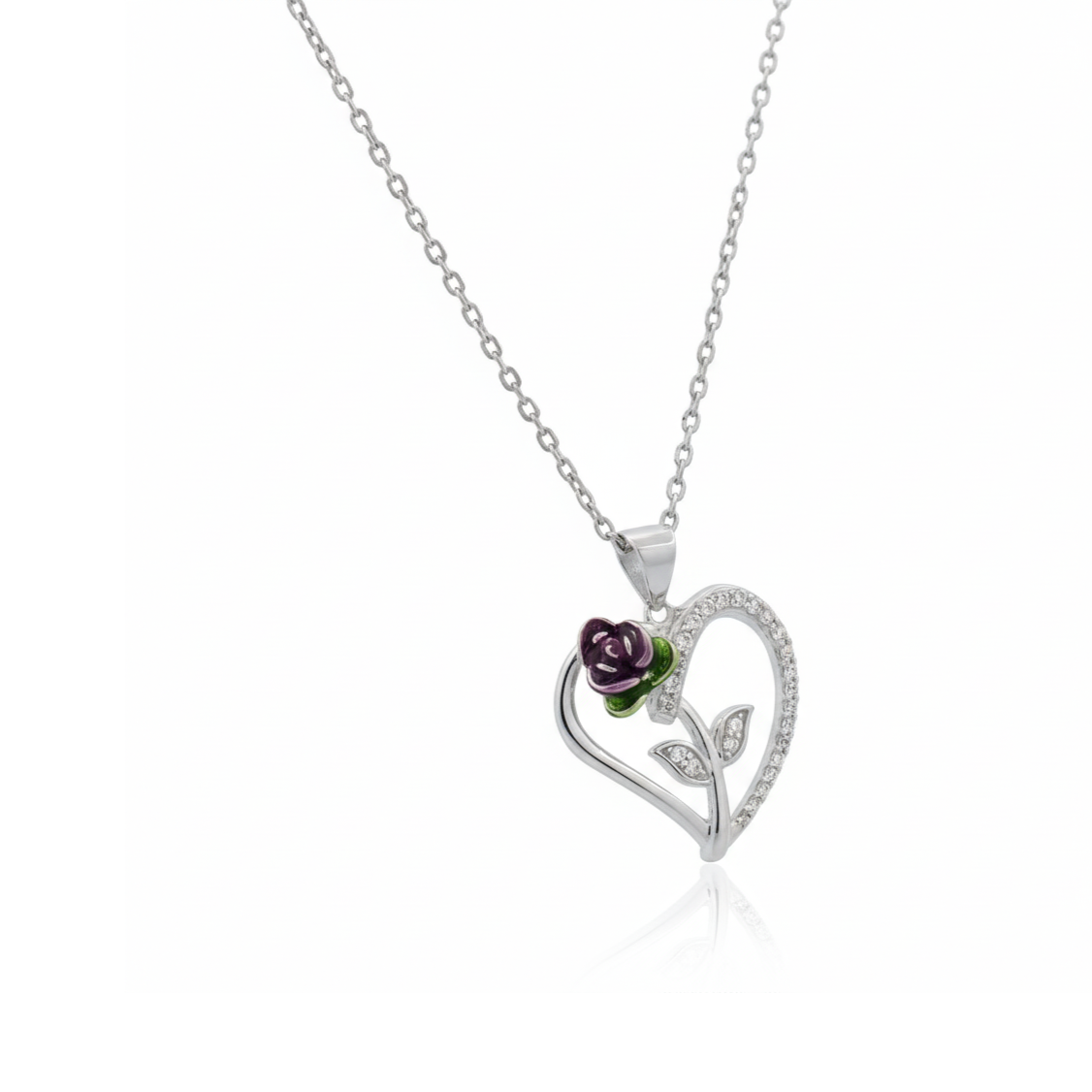 Silver Heart Rose Pendant