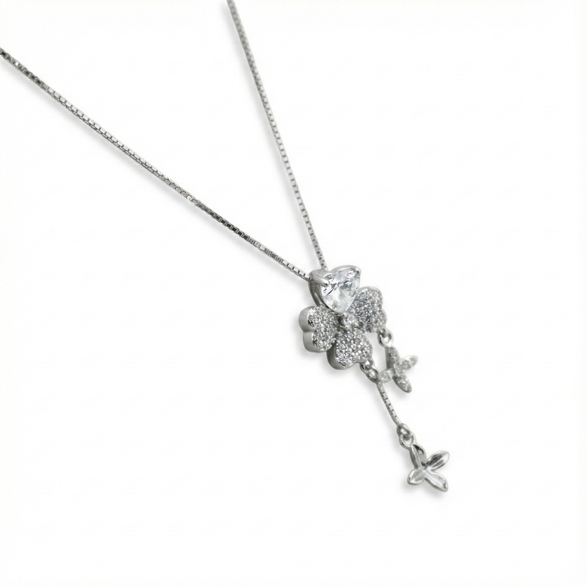 Silver 4-Petal Floral Pendant