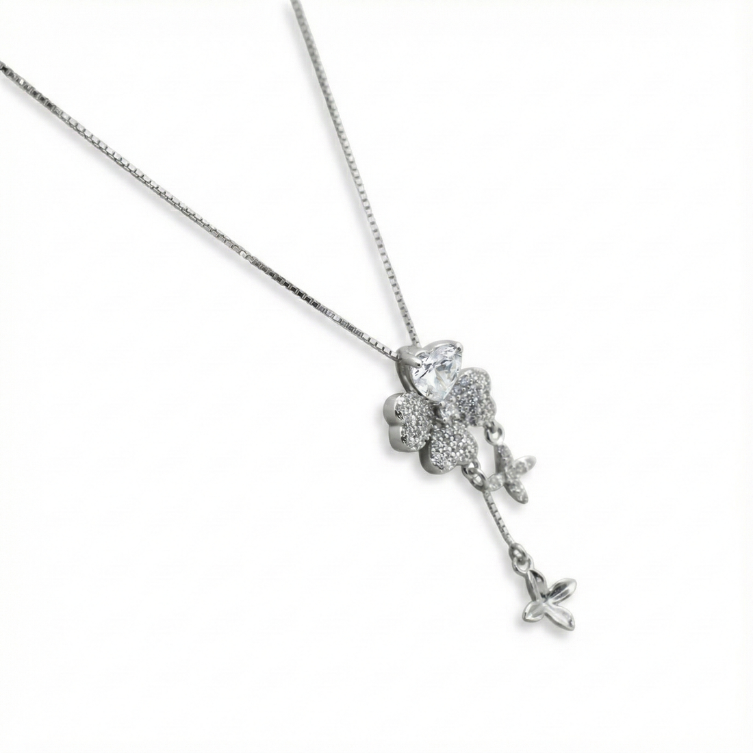 Silver 4-Petal Floral Pendant