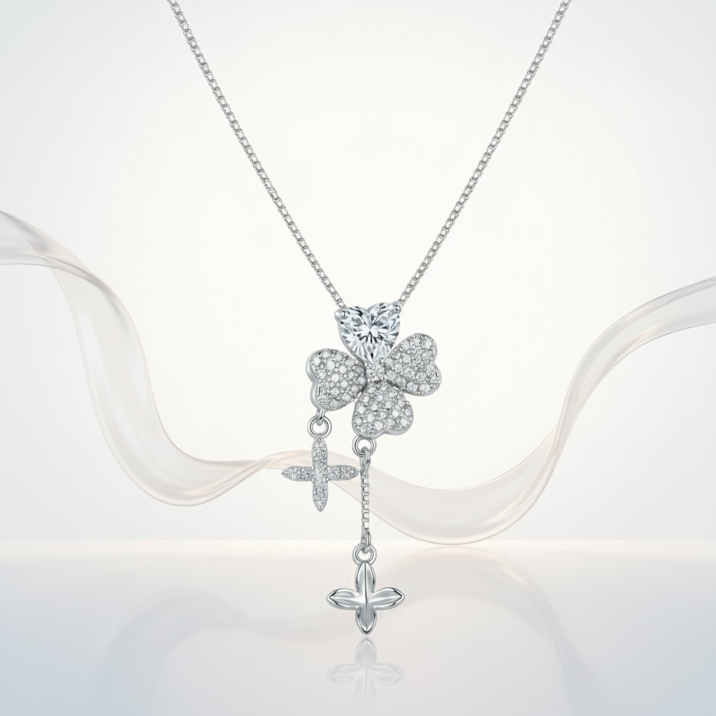 Silver 4-Petal Floral Pendant