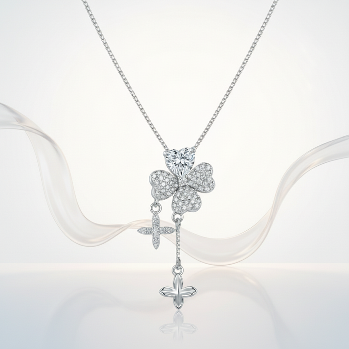 Silver 4-Petal Floral Pendant