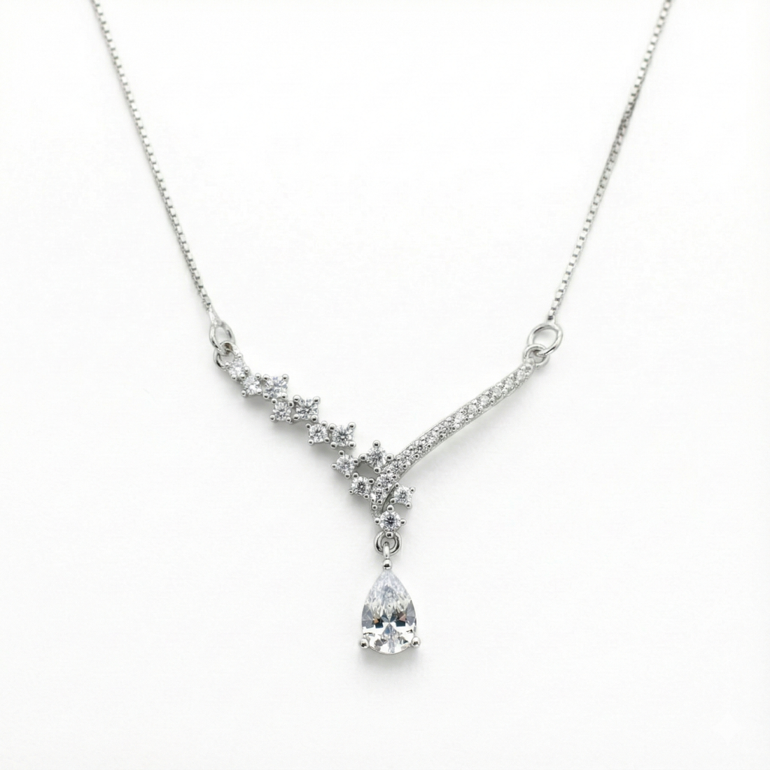 Silver V-Shape CZ Pendant