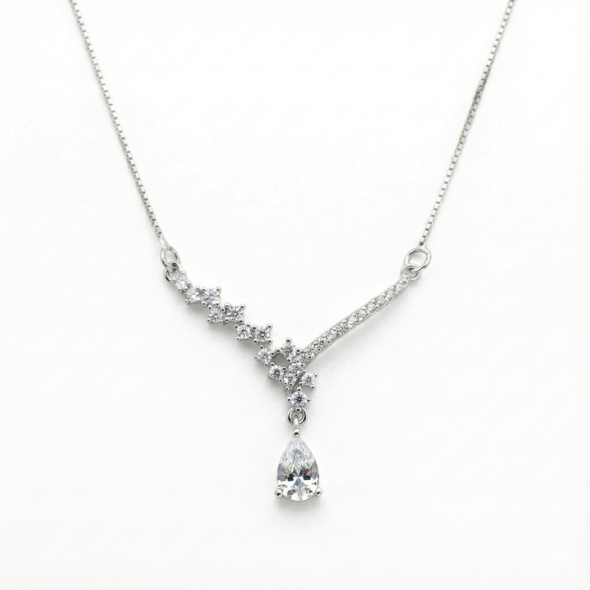 Silver V-Shape CZ Pendant