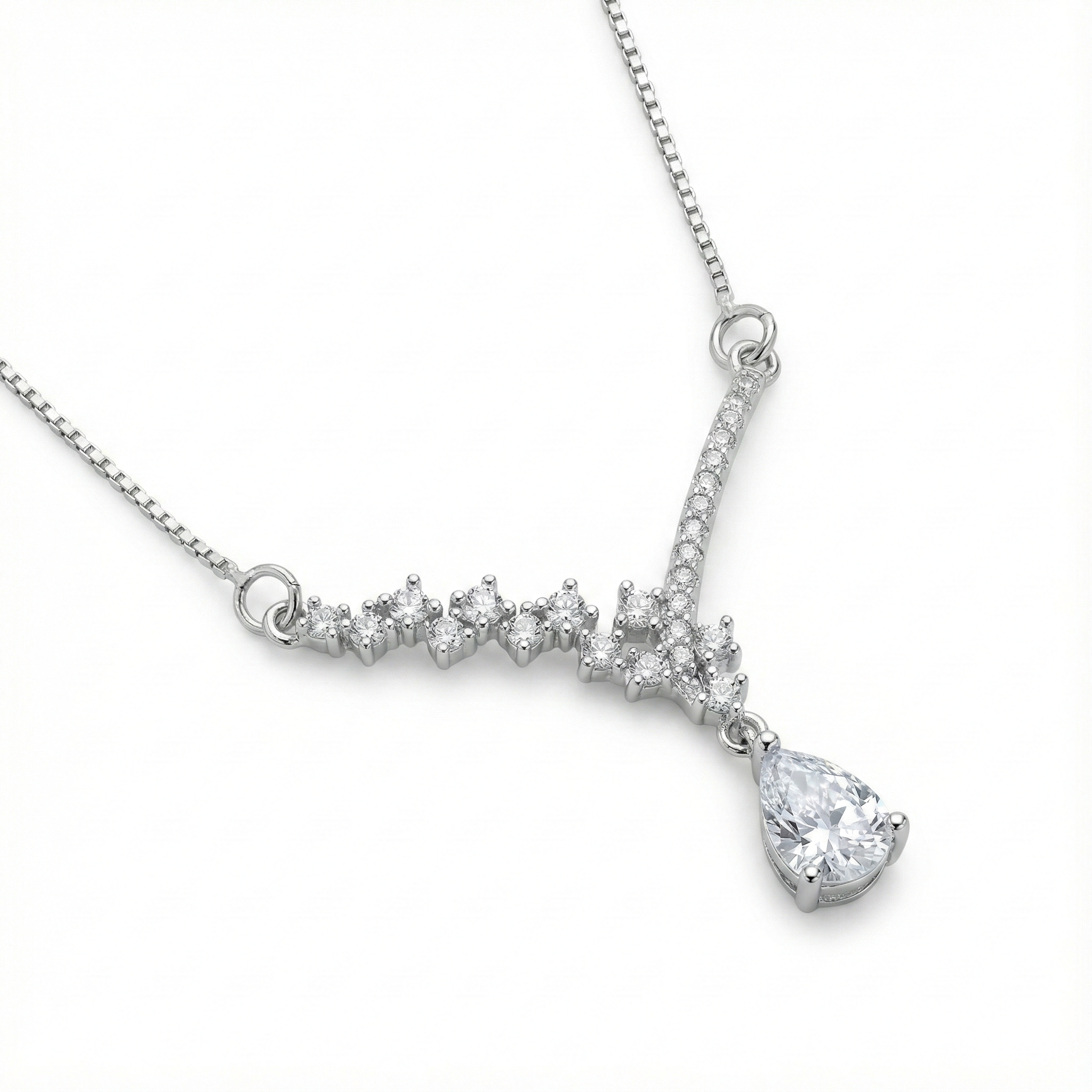 Silver V-Shape CZ Pendant