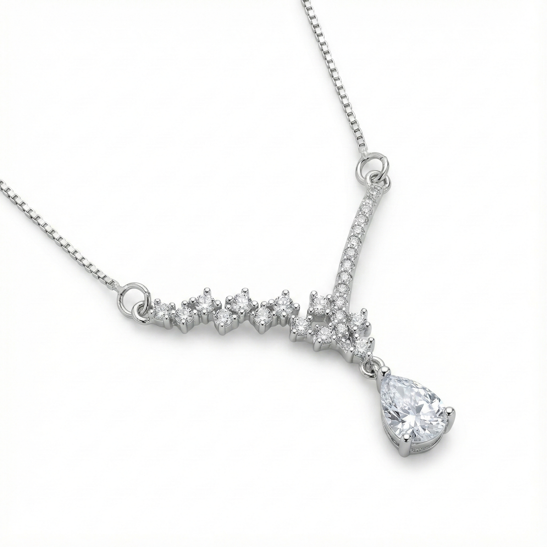 Silver V-Shape CZ Pendant