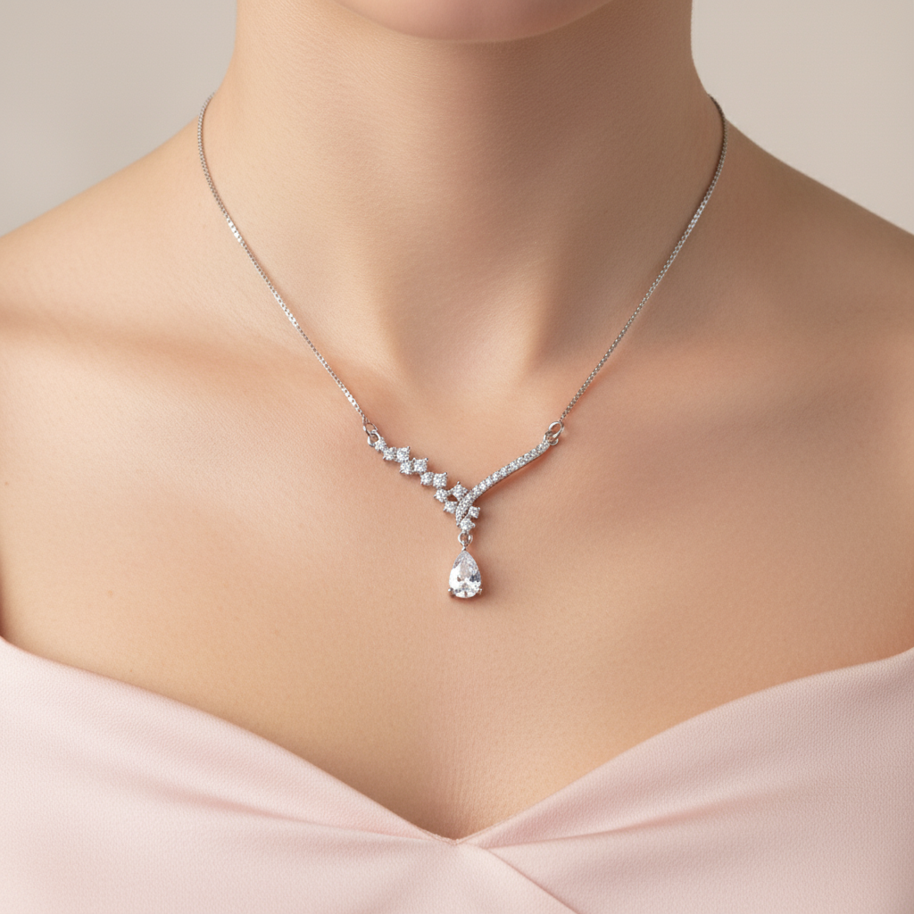 Silver V-Shape CZ Pendant