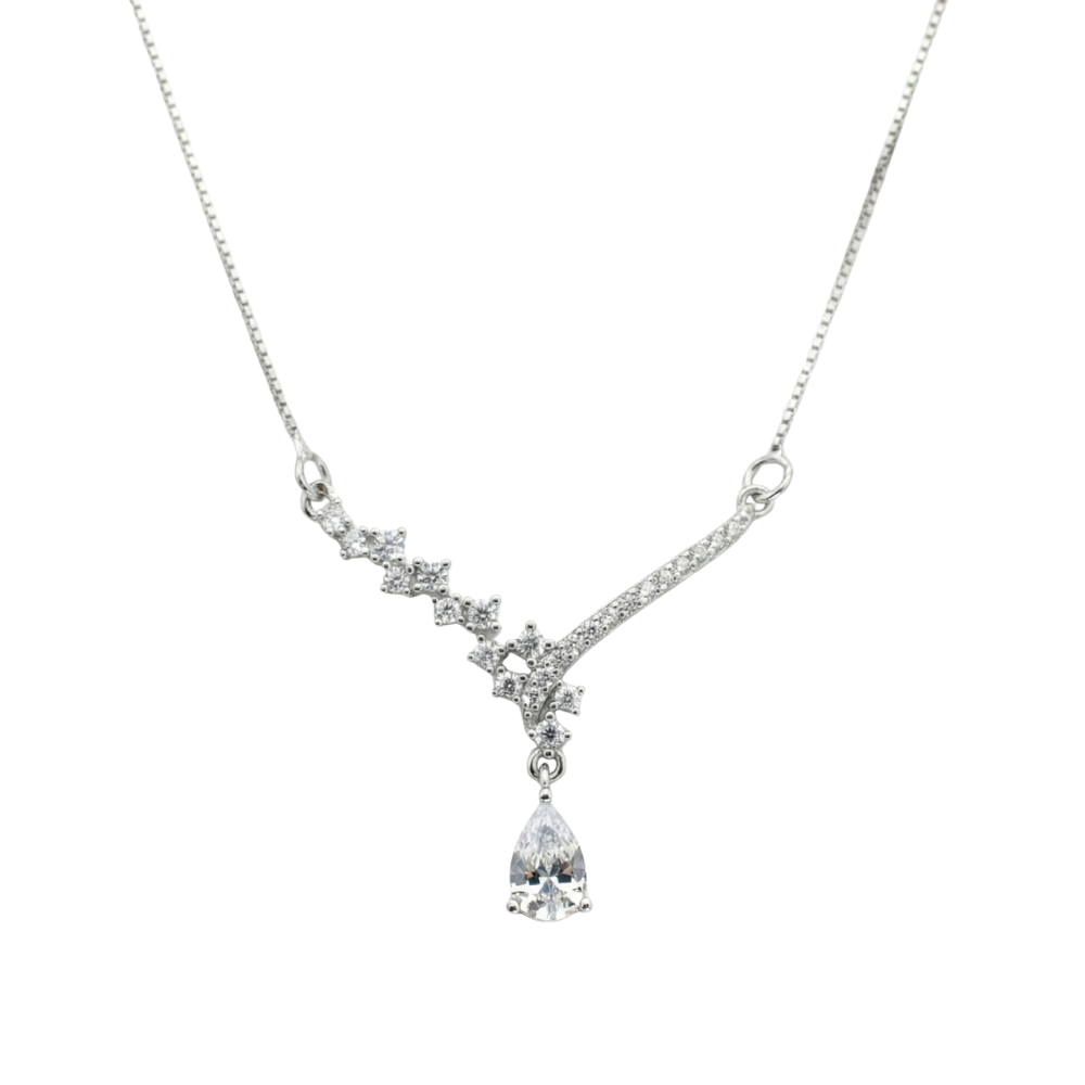 Silver V-Shape CZ Pendant