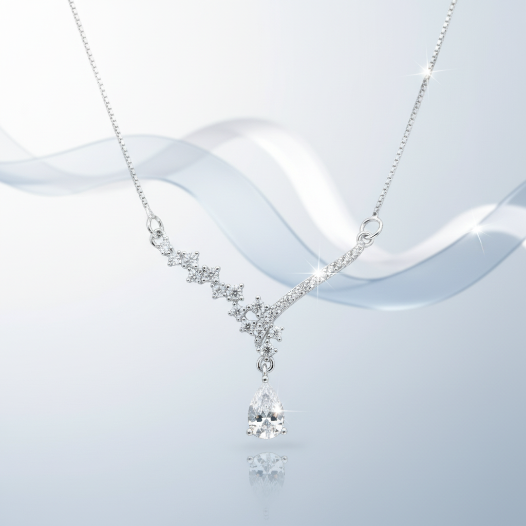 Silver V-Shape CZ Pendant
