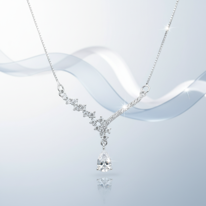 Silver V-Shape CZ Pendant