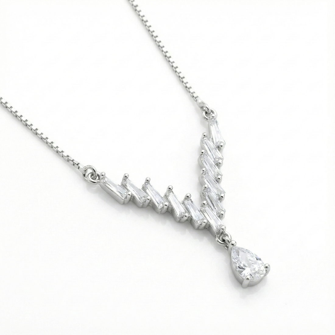 Silver Zig-Zag Baguette CZ Pendant