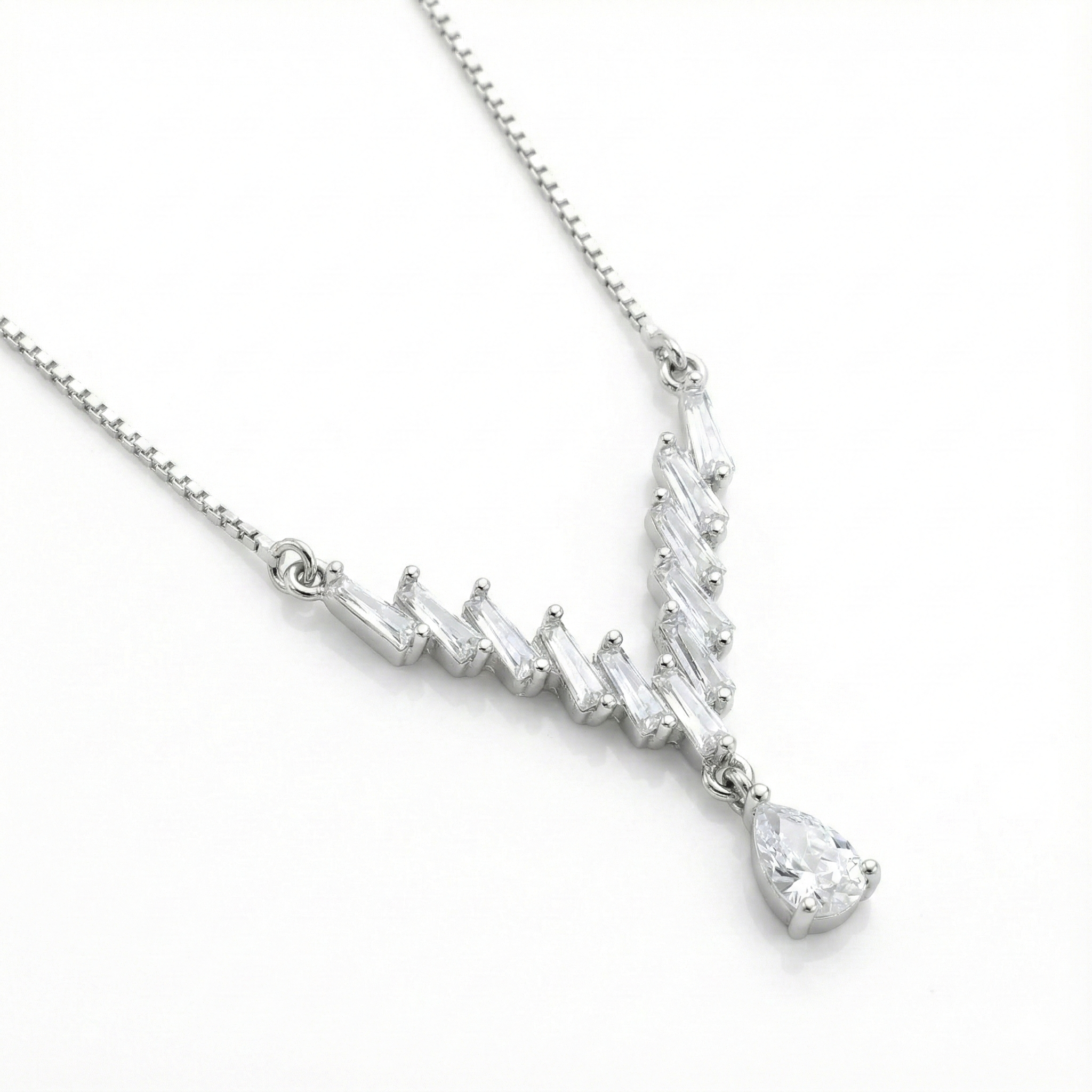 Silver Zig-Zag Baguette CZ Pendant