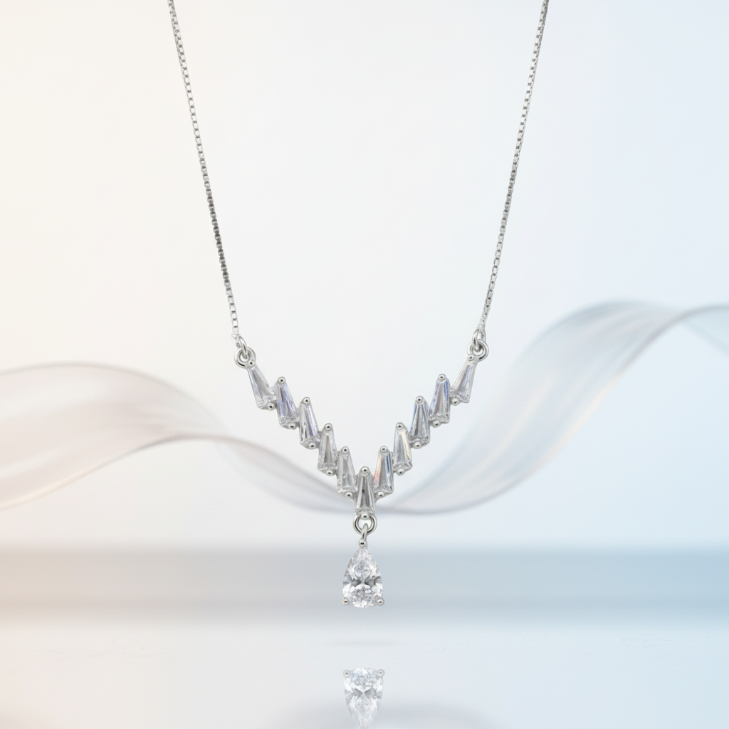 Silver Zig-Zag Baguette CZ Pendant