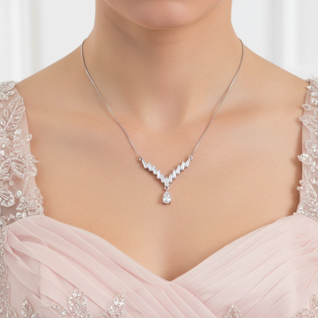 Silver Zig-Zag Baguette CZ Pendant