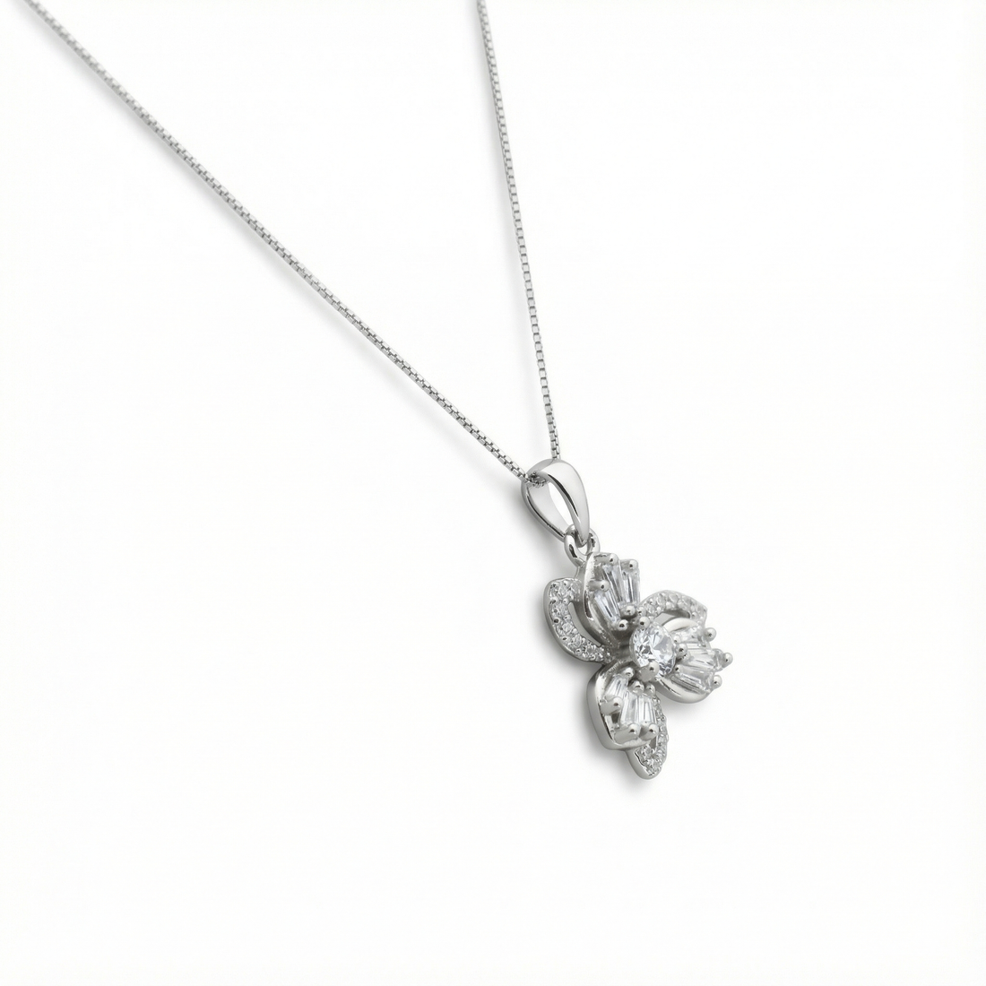 Silver Triple Flower CZ Pendant
