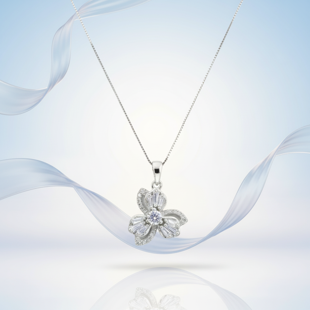 Silver Triple Flower CZ Pendant