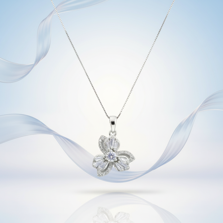 Silver Triple Flower CZ Pendant