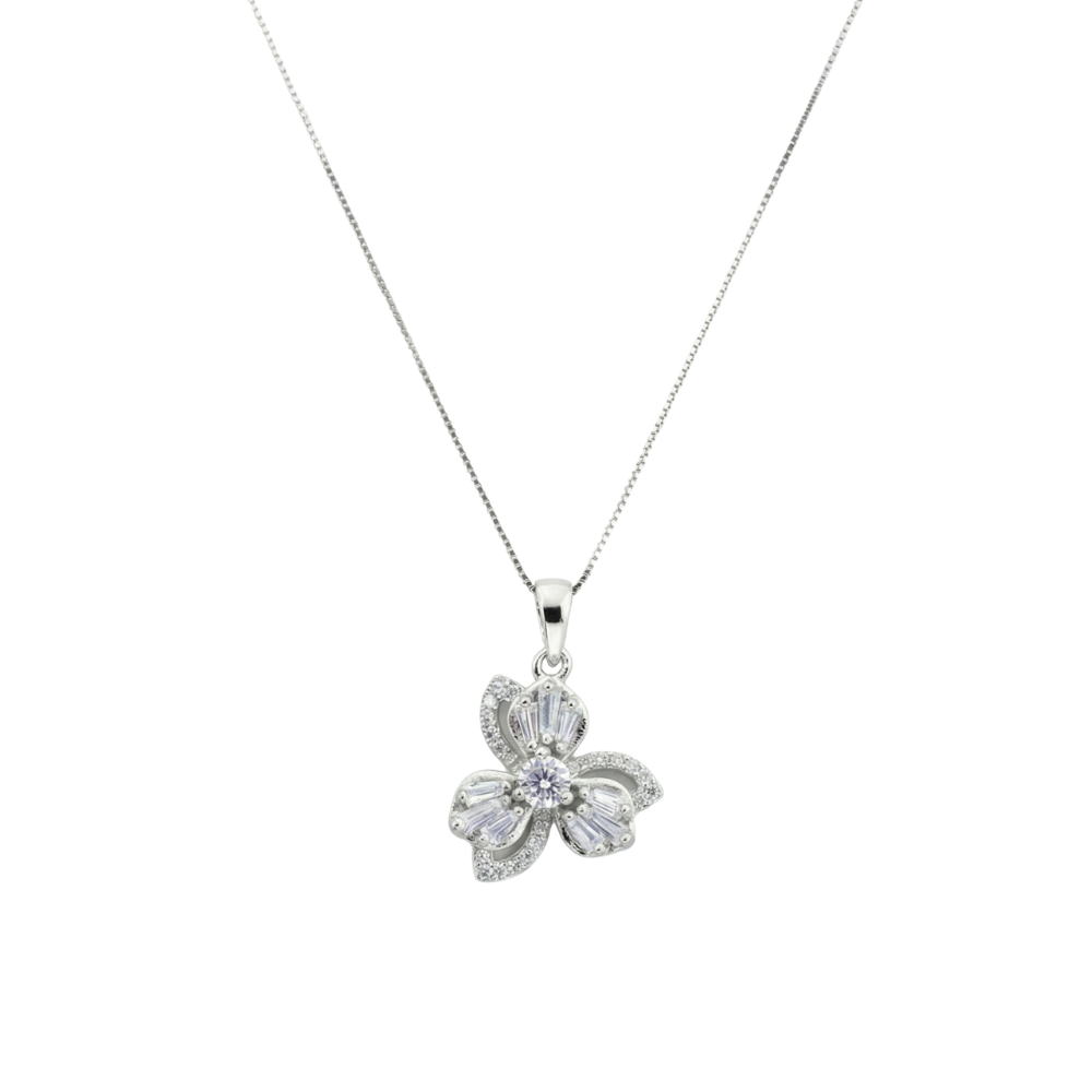 Silver Triple Flower CZ Pendant