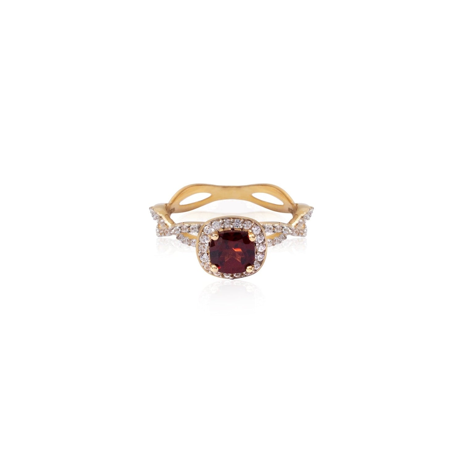 Halo Garnet With twist Band Ring