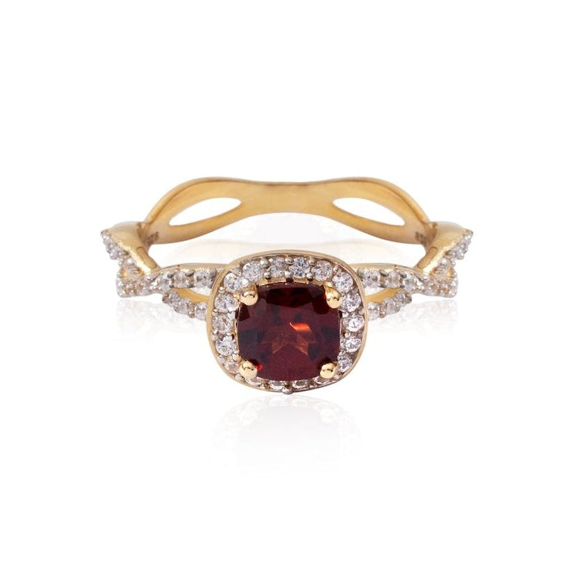 Halo Garnet With twist Band Ring