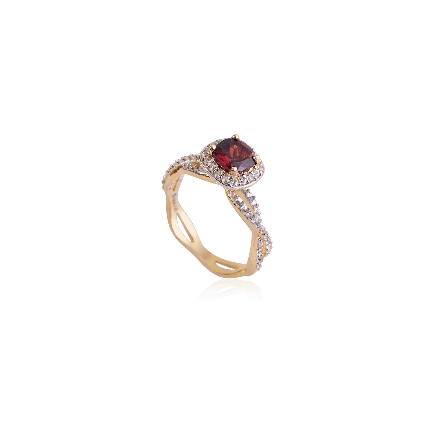 Halo Garnet With twist Band Ring