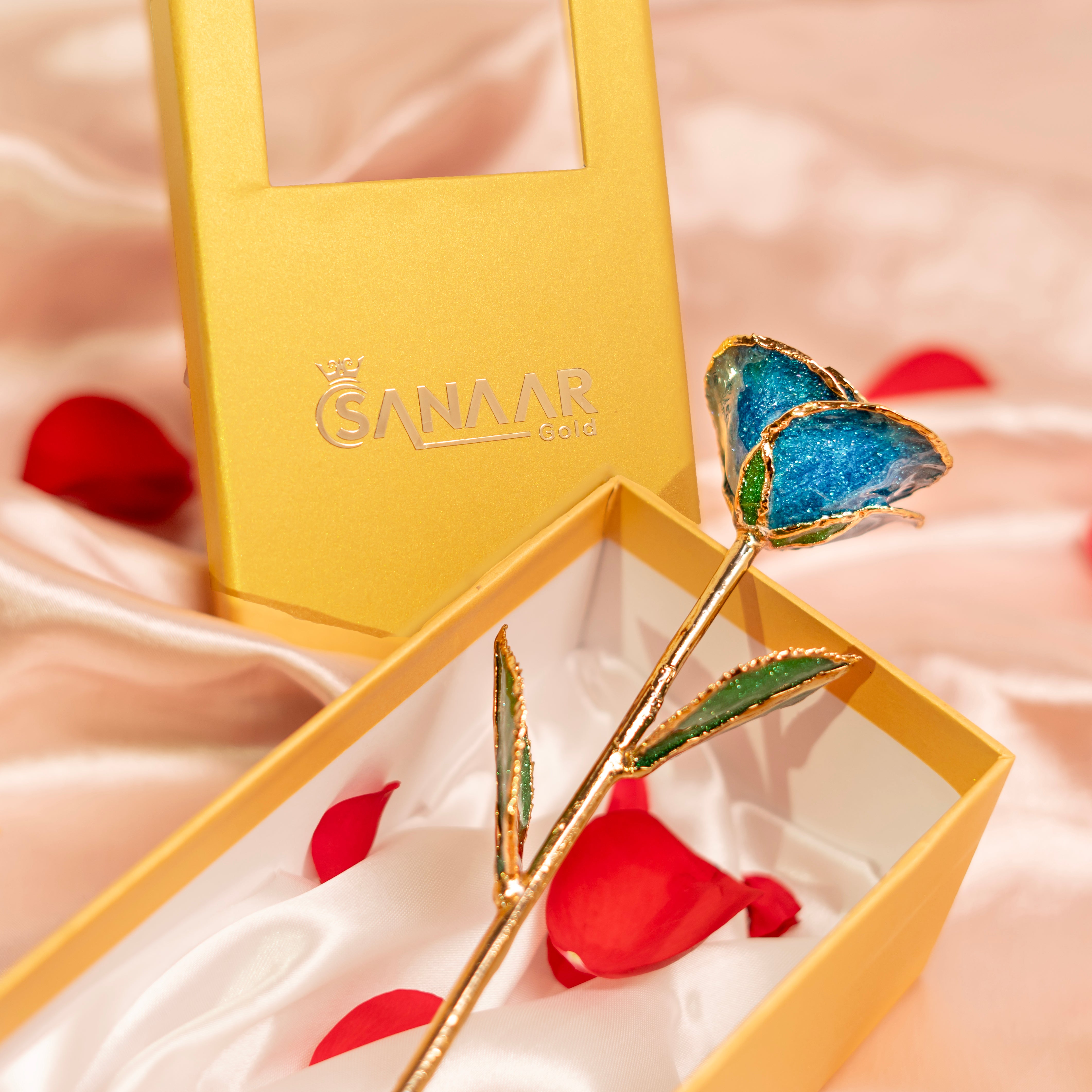 Elegant 24k Celestial Blue Gold dipped Rose