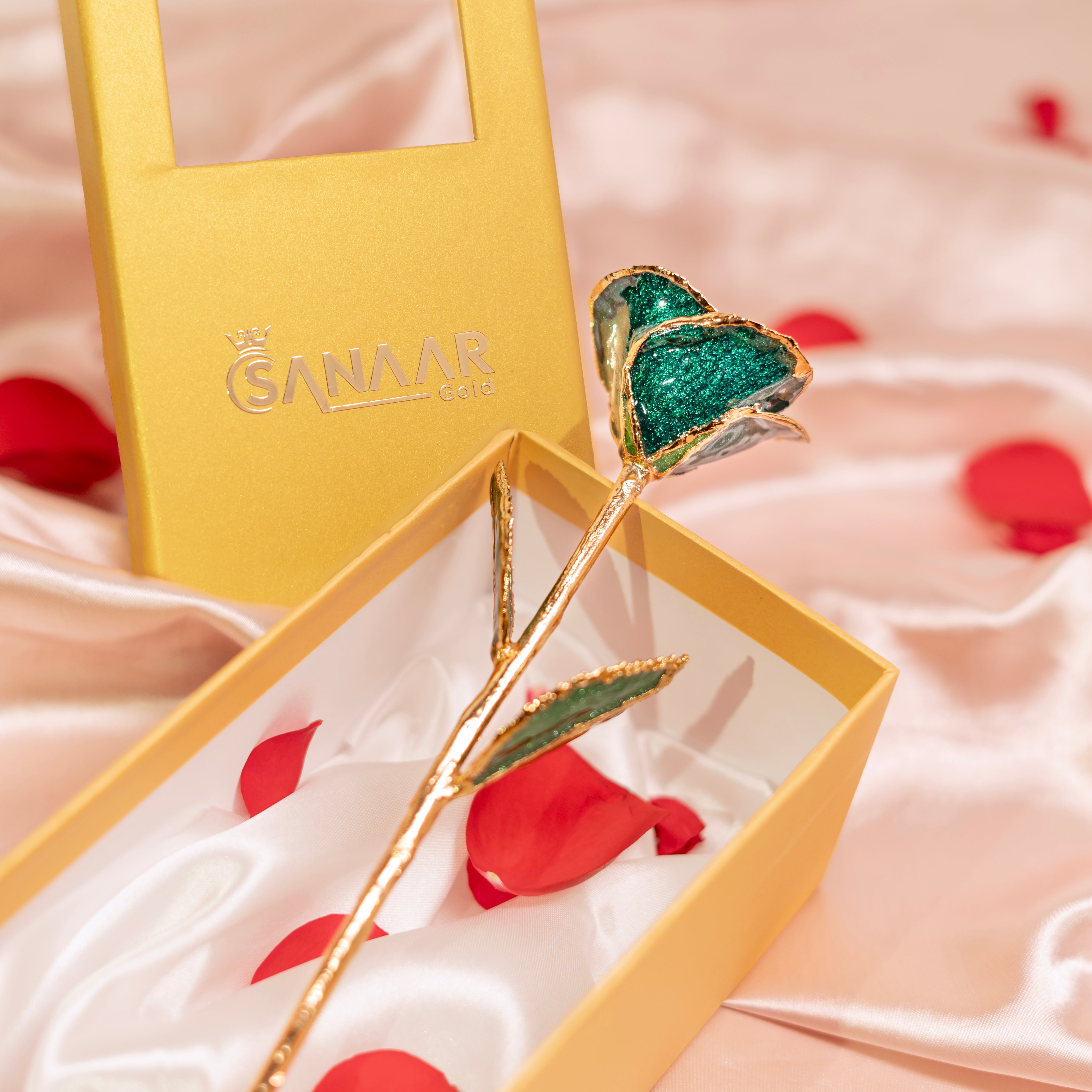 Elegant 24k Emerald Green Gold dipped Rose