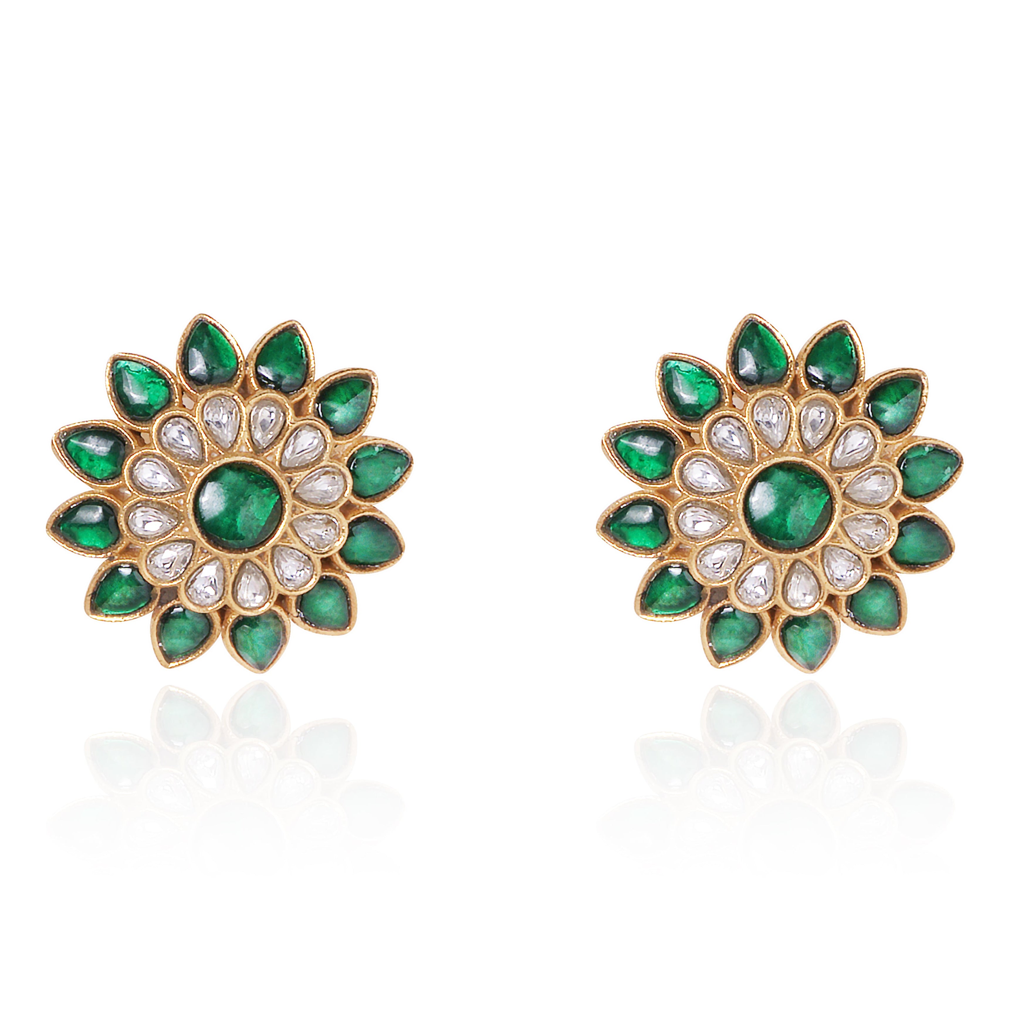 Green Bloom Kundan Earrings
