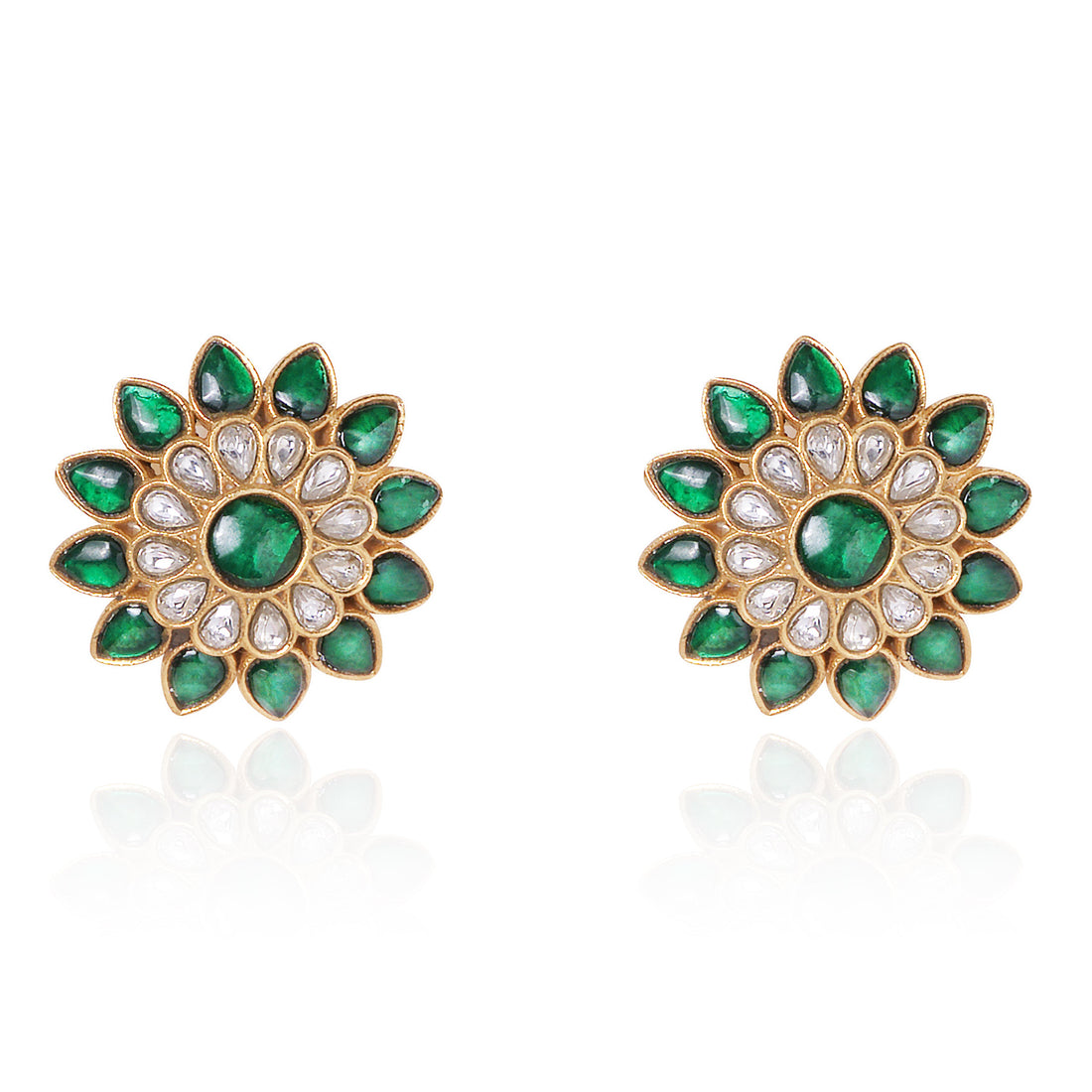 Green Bloom Kundan Earrings
