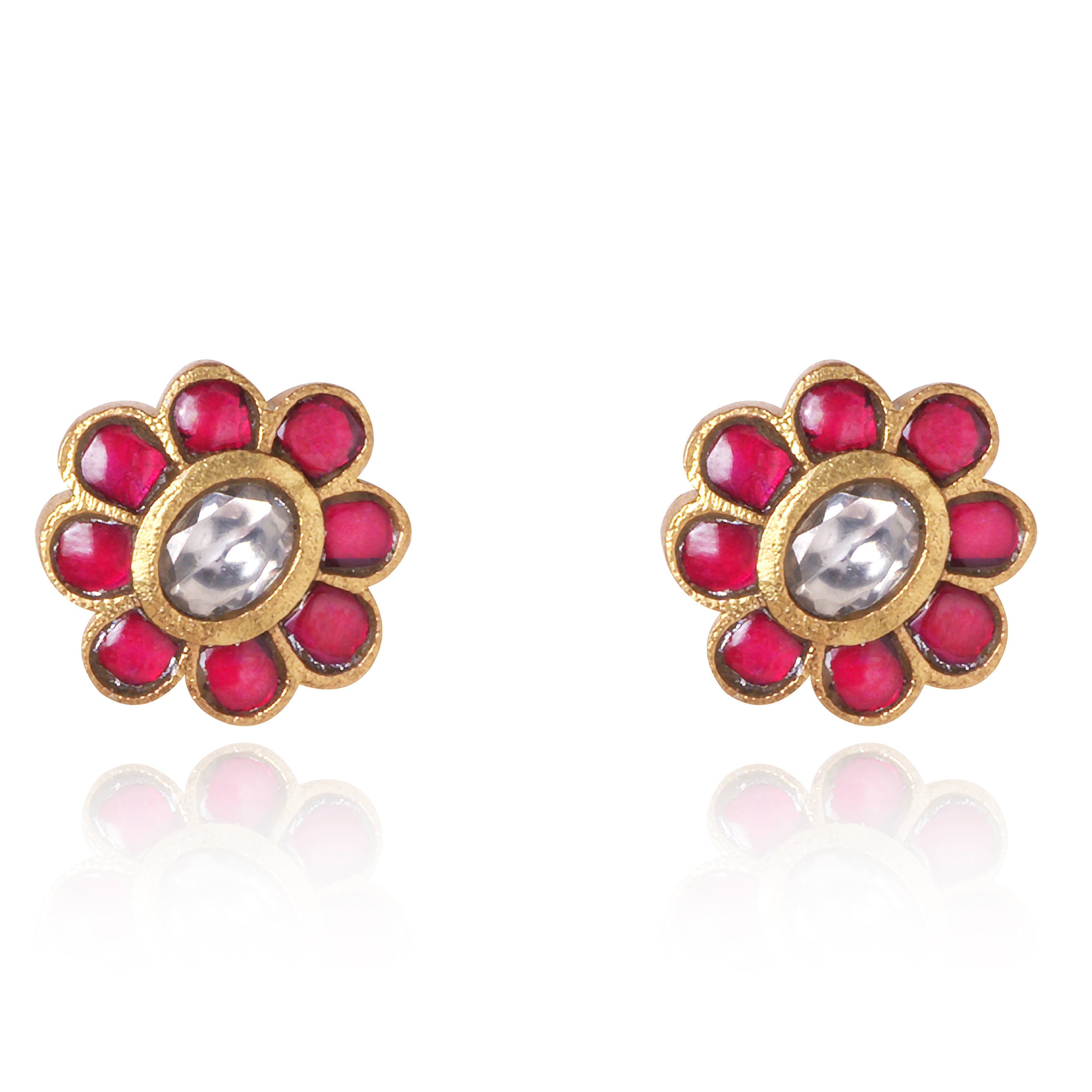 golden earrings with pink stone