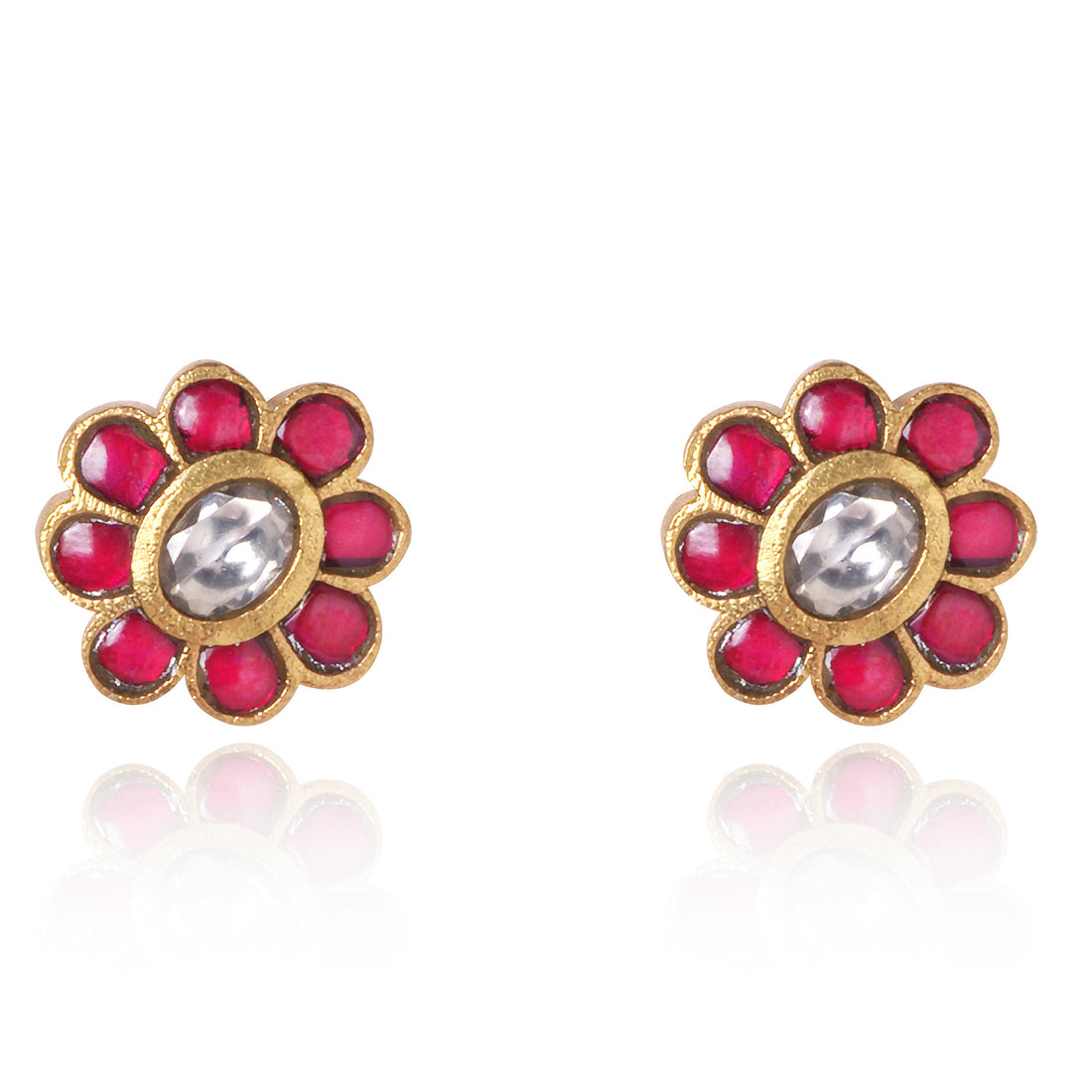 golden earrings with pink stone