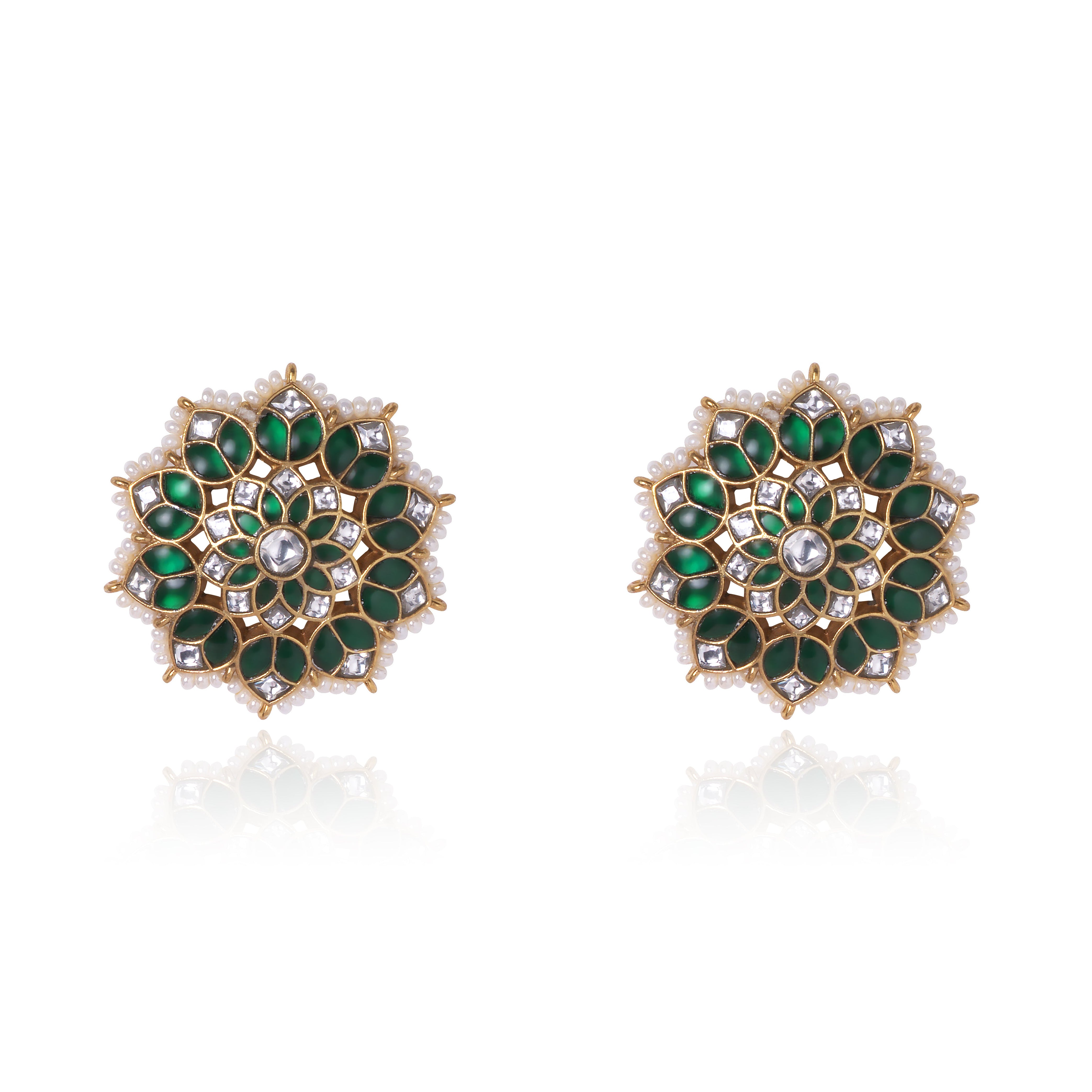 Floral Green Star Kundan Stud Earring