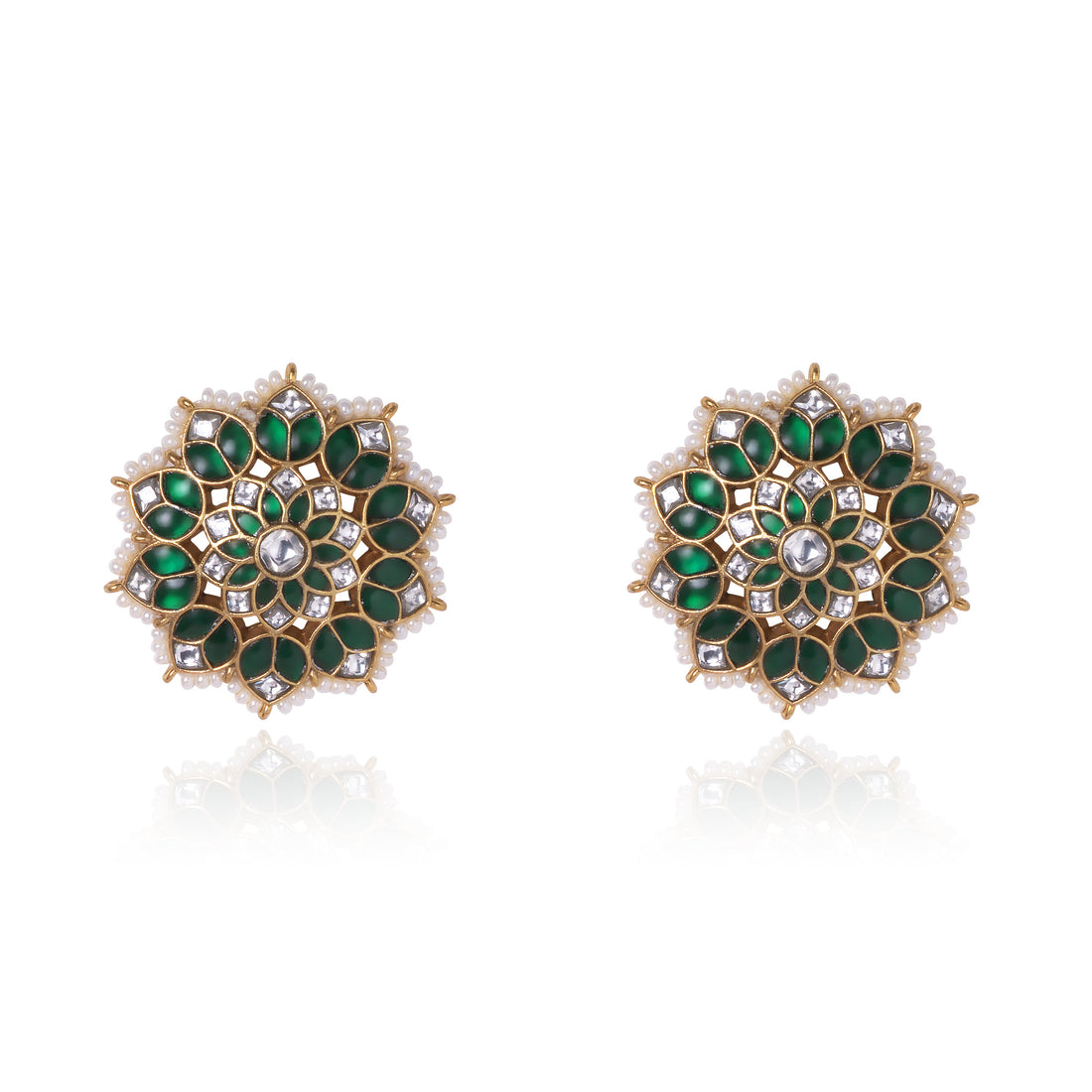Floral Green Star Kundan Stud Earring