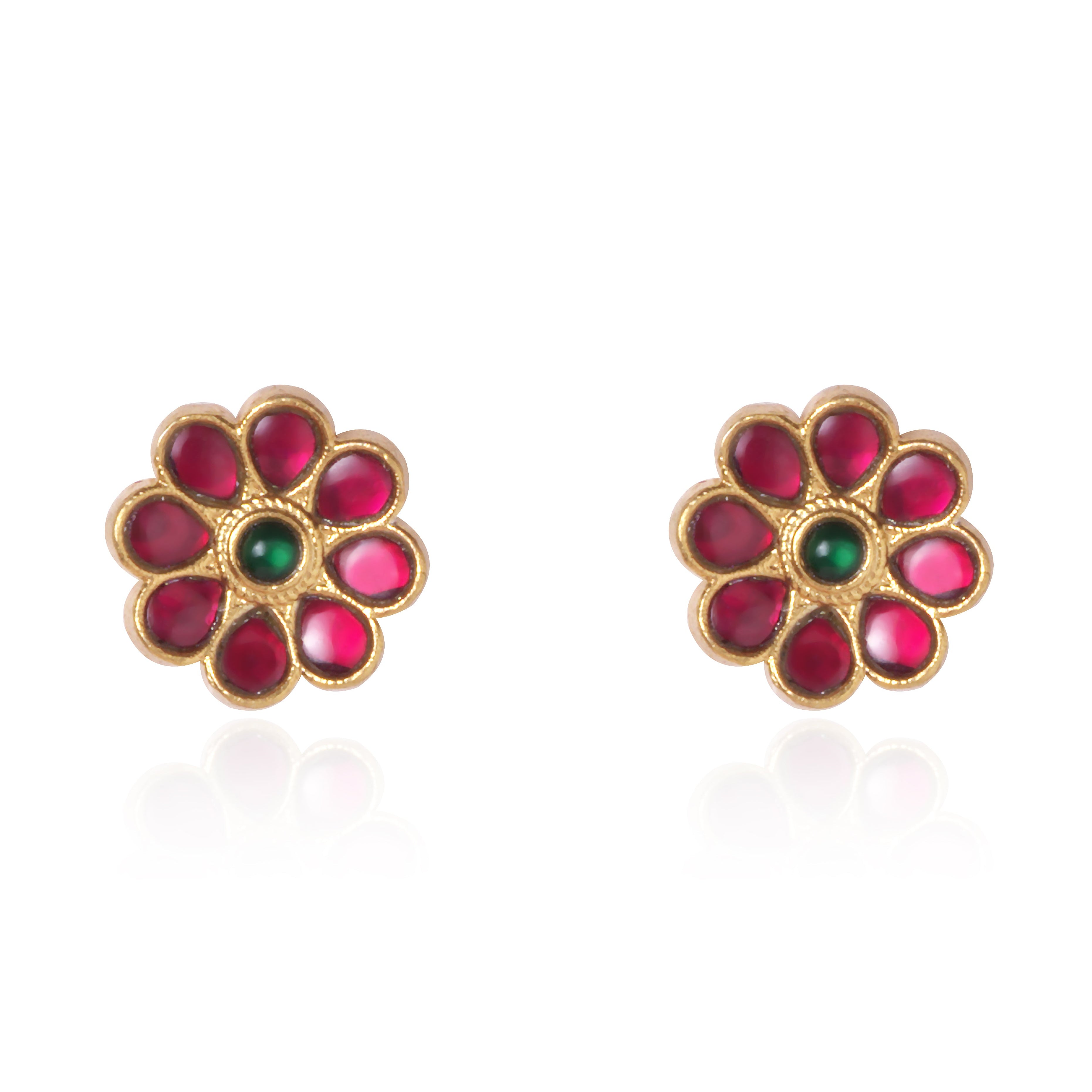 Floral Pink Kundan Studs