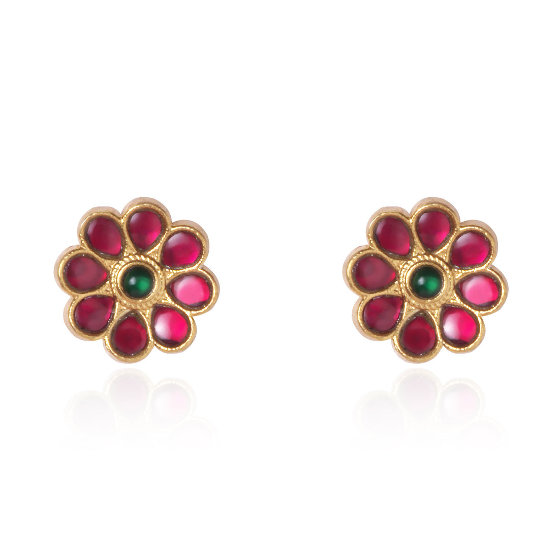 Floral Pink Kundan Studs