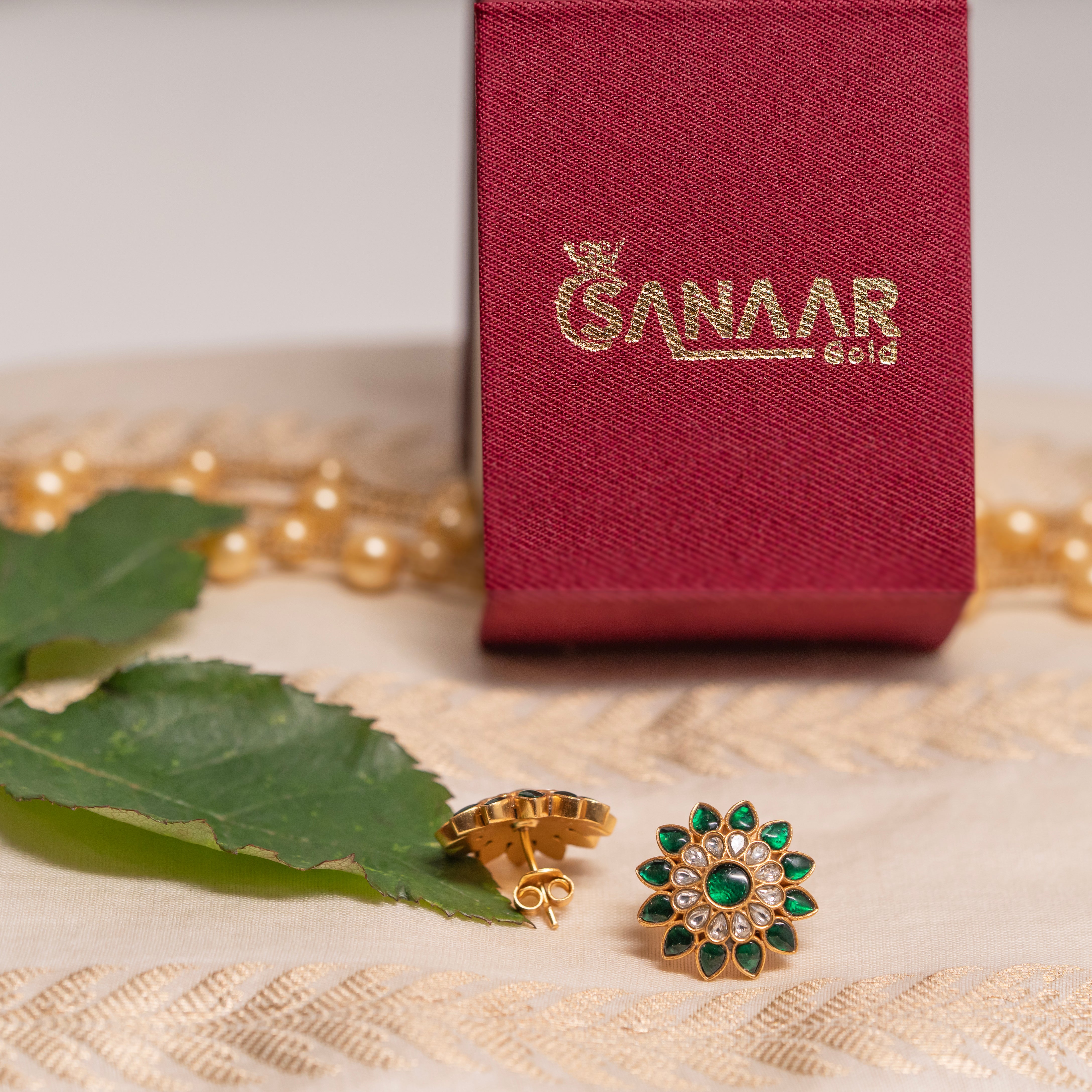 Green Bloom Kundan Earrings